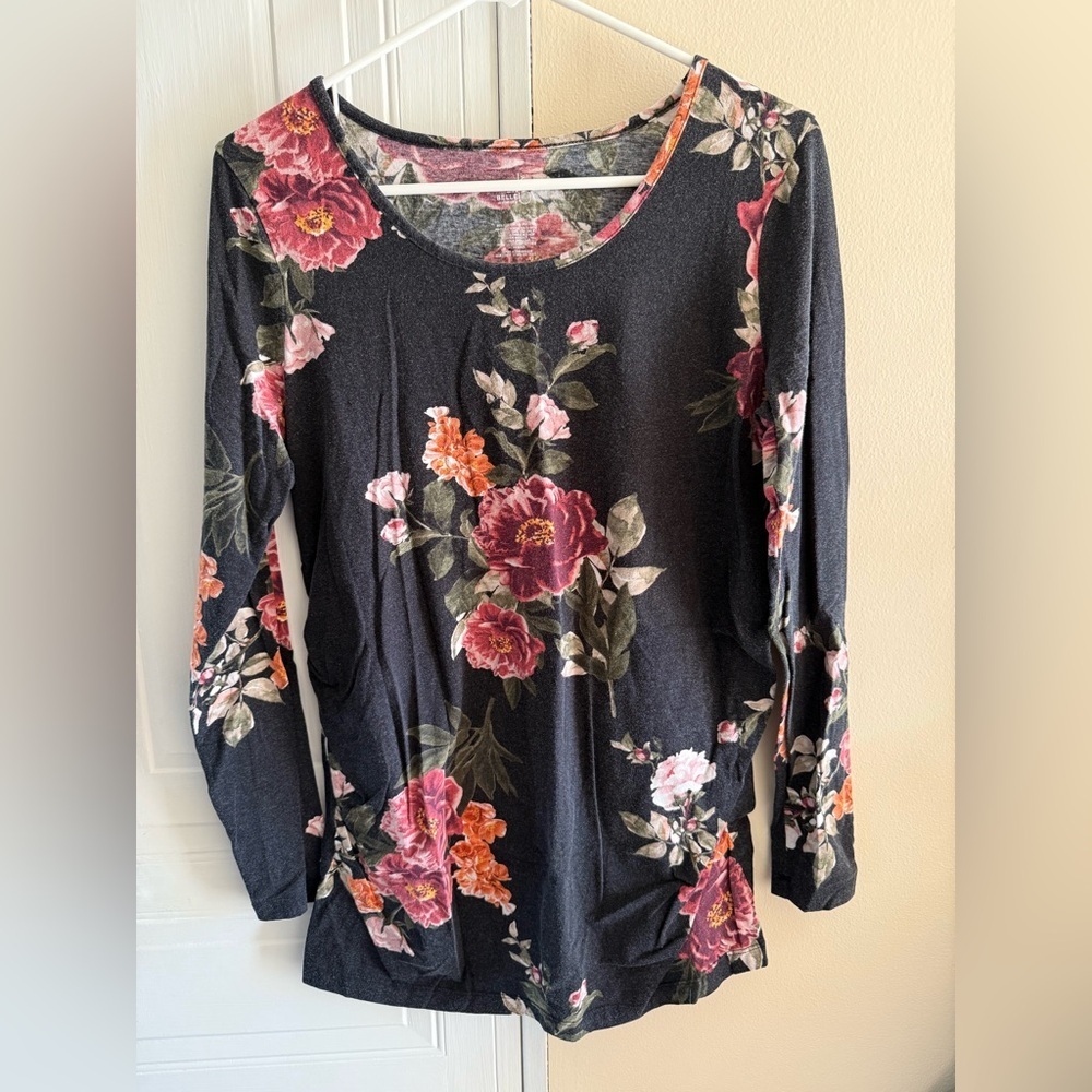 Floral black base maternity long sleeve shirt Belle Sky‎ Large
